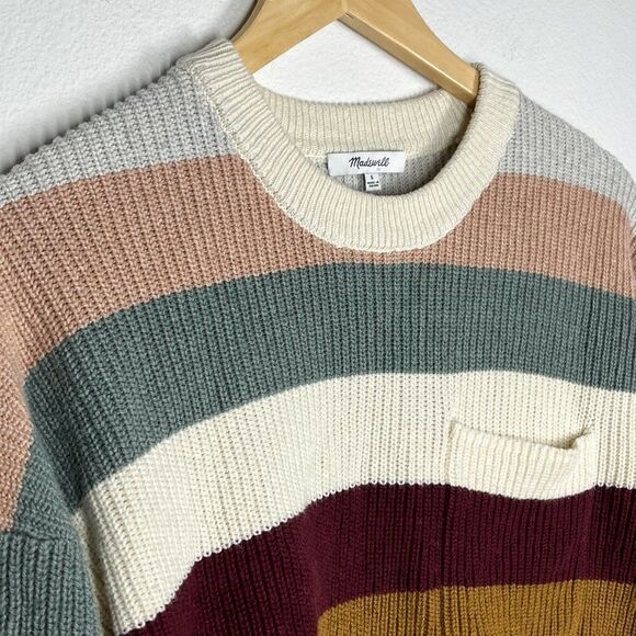 Madewell Rainbow Stripes Sweater Thomson A Pocket Size Small L #AA783 - Picture 6 of 13
